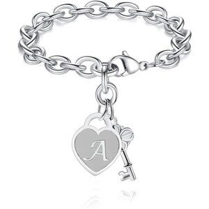 initial charm bracelet for girls women stainless steel adjustable heart jewelry